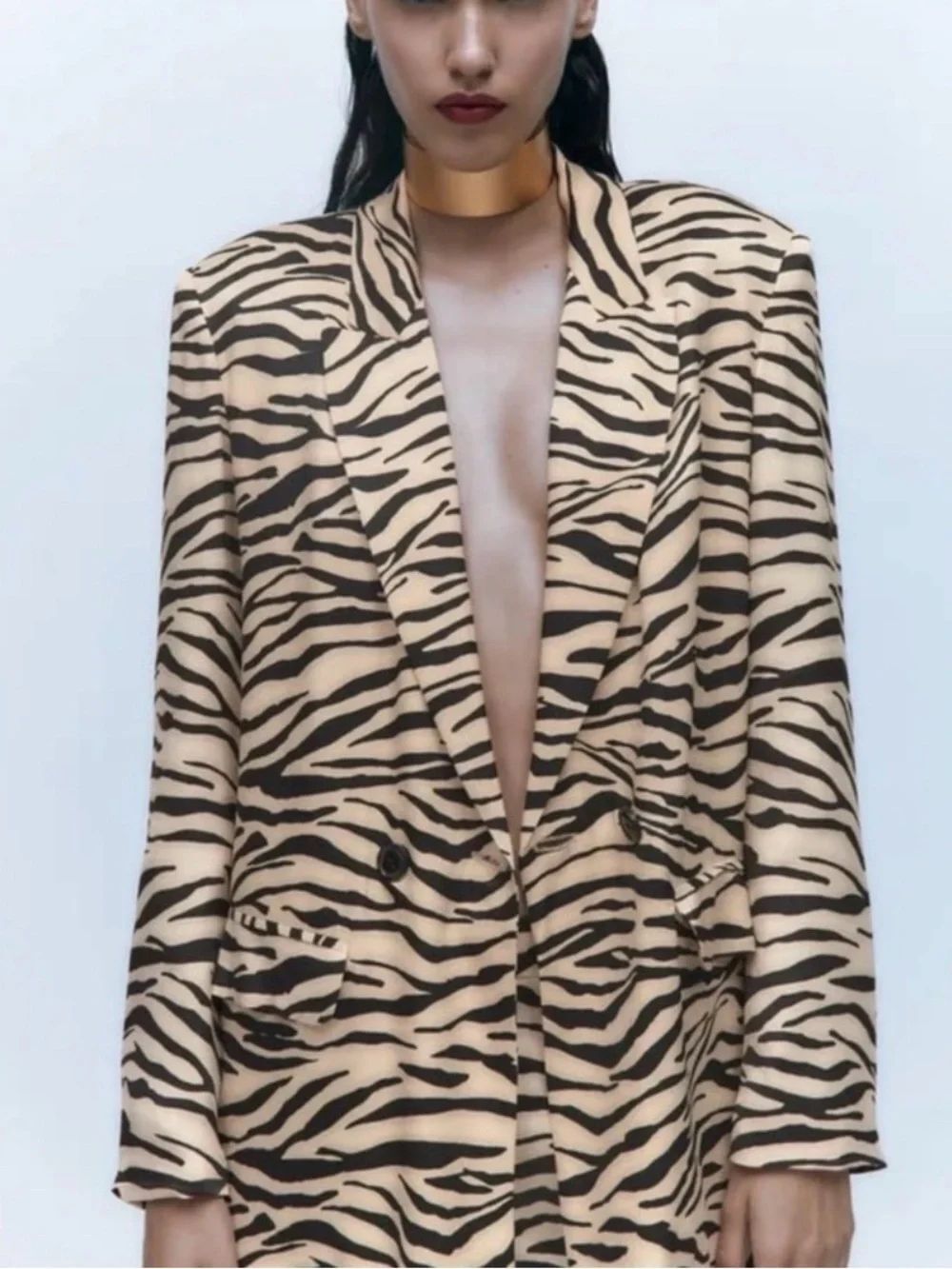 Zara Zebra Print Satiny Double breasted Blazer Size Small.EUC